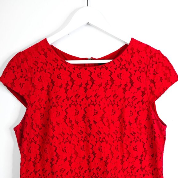 TOMMY HILFIGER Red Lace Cap Sleeve Shift Dress - Size 10 - Picture 4 of 13